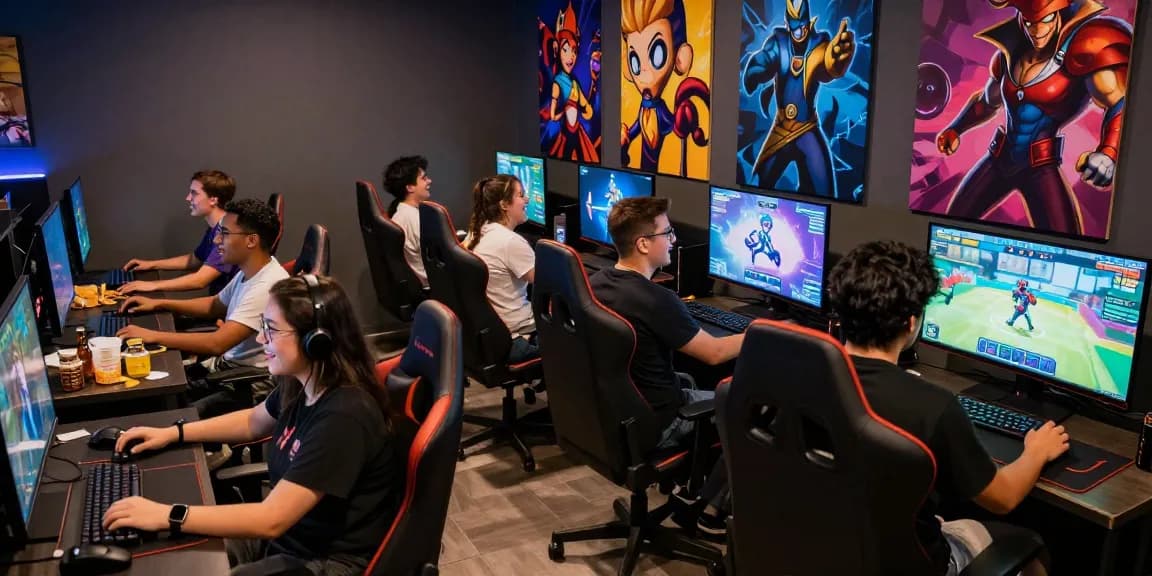 Interactive gaming lounge featuring friends enjoying popular porn games together.