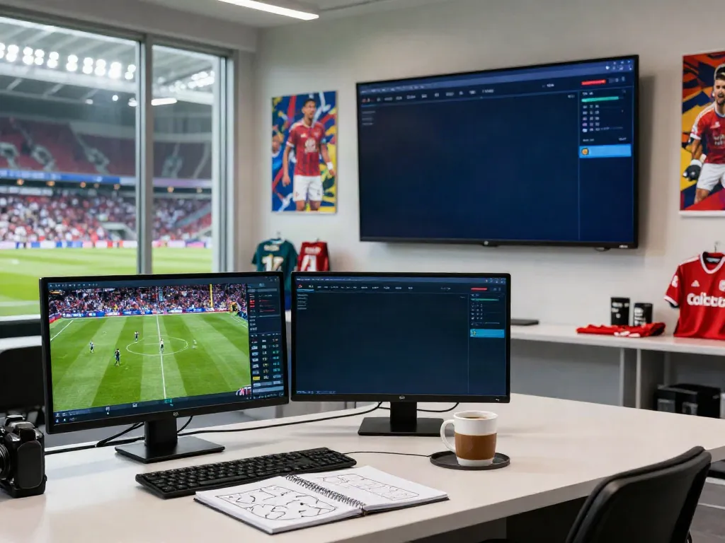 TOP10 นักเตะ analysis scene with live statistics and football memorabilia.