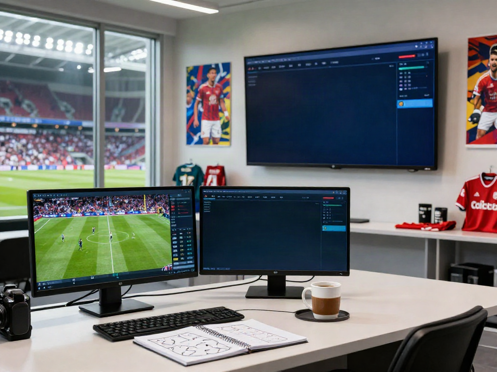 TOP10 นักเตะ analysis scene with live statistics and football memorabilia.