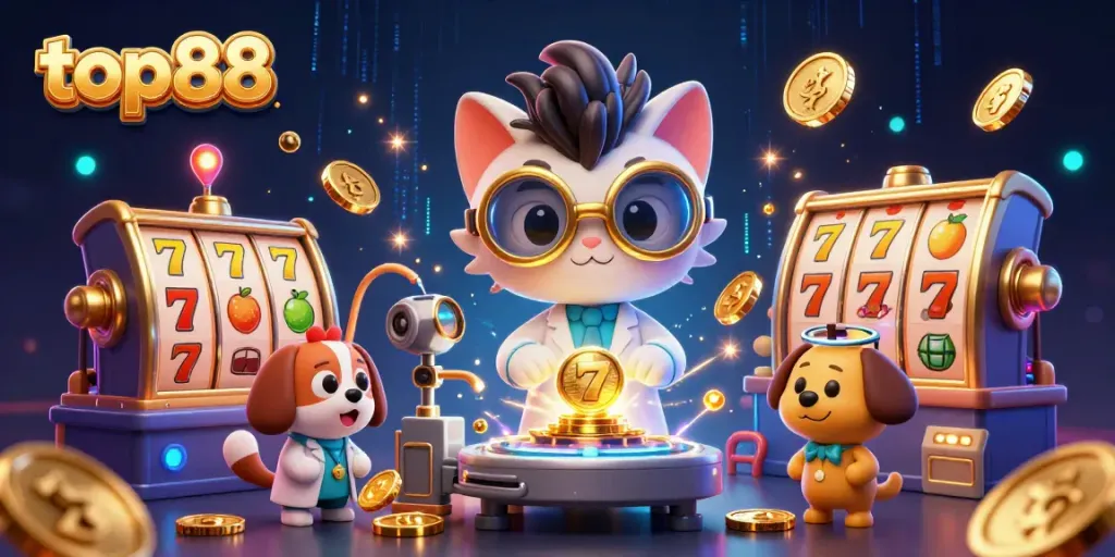 Engage with top88's thrilling casino world featuring vibrant slot games and energetic characters.
