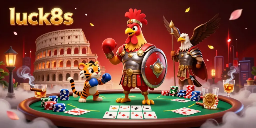 Experience exhilarating bets at luck8s with our vibrant casino scene filled with poker action and character energy.