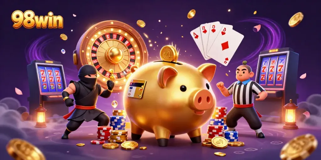 Experience thrilling gameplay and rewards with 98win's dynamic casino action, featuring lively characters.