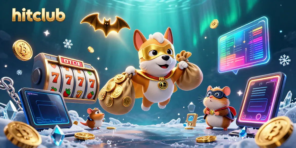 Hitclub shows a heroic dog in a casino-themed adventure, showcasing vibrant gaming elements.