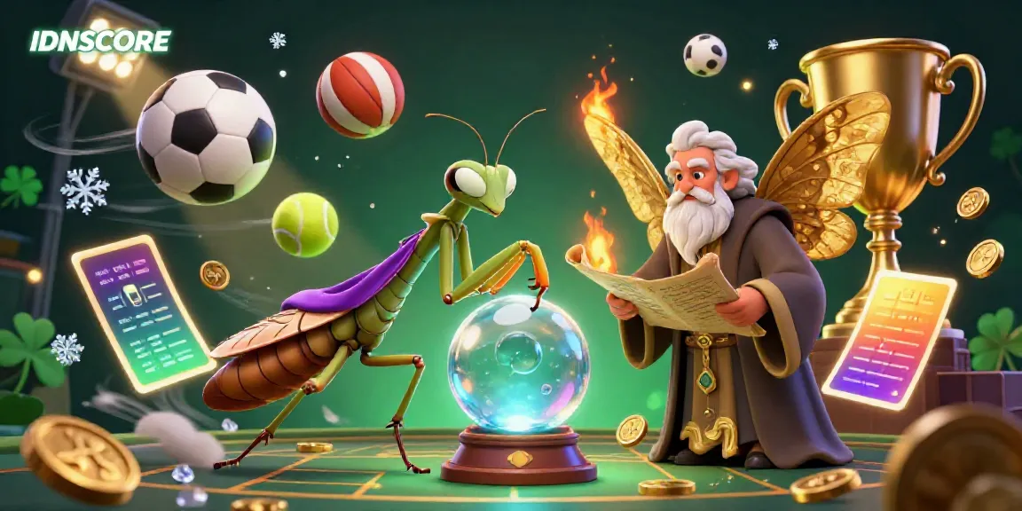 Engage with IDNSCORE in a vibrant 3D casino illustration featuring dynamic sports elements.