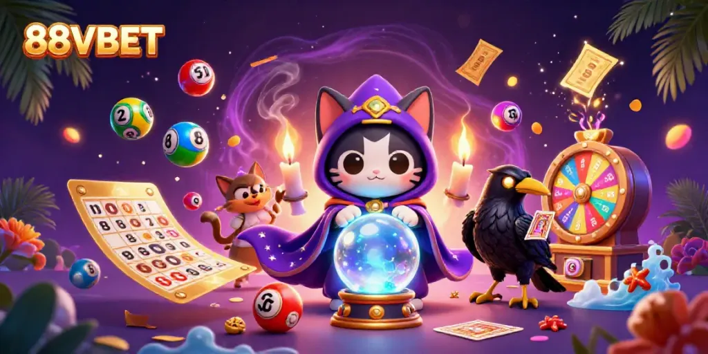 Engage in gaming excitement with 88VBET's vibrant casino scene featuring mystical elements and dynamic game symbols.