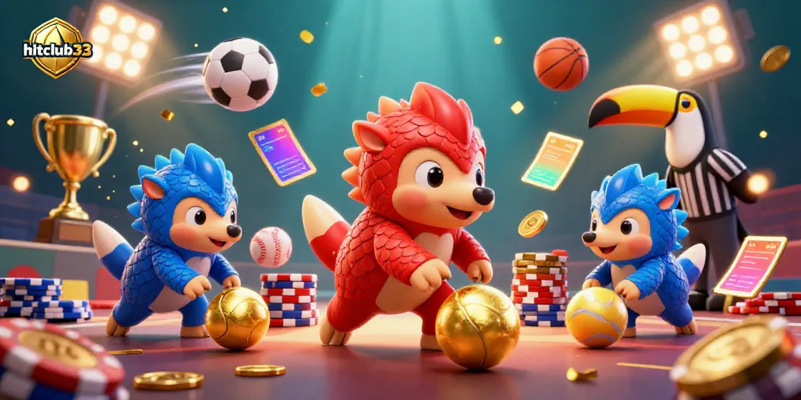 Experience thrilling gameplay with the hitclub33 pangolins rolling golden balls in this exciting casino-scene illustration.