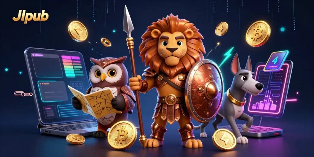 Experience thrilling gameplay at Jlpub with a vibrant 3D casino illustration full of gambling excitement.