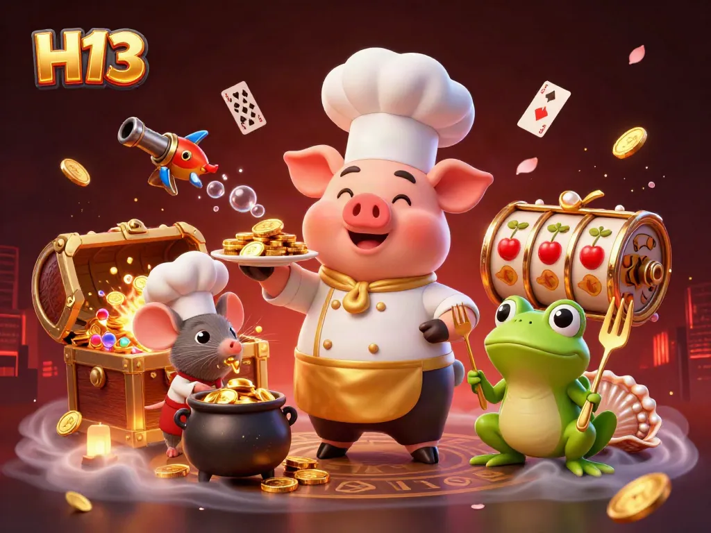 Experience H13's dynamic casino scene with vibrant characters and sparkling gold coins.