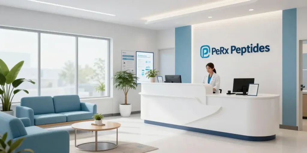"PeRx peptides consultation environment showcasing patient care in a modern health clinic."