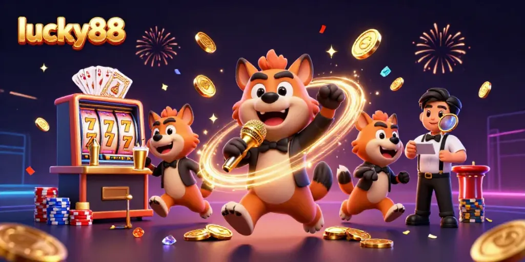 Experience the excitement of lucky88 slots with animated hyenas in a vibrant casino scene.