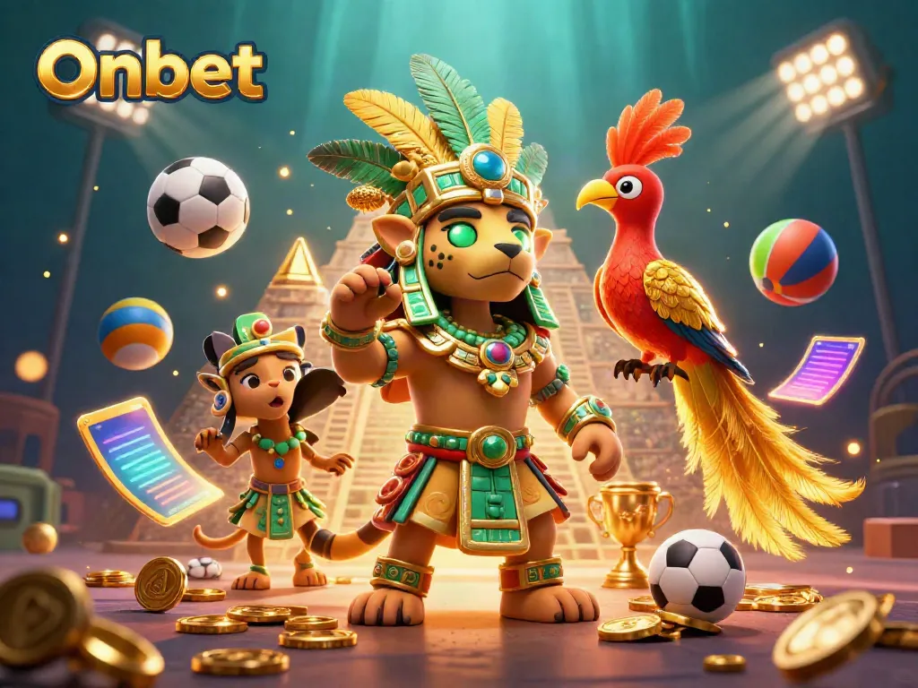 Onbet online casino features 3D characters, dynamic sports elements, and a vibrant gaming atmosphere.