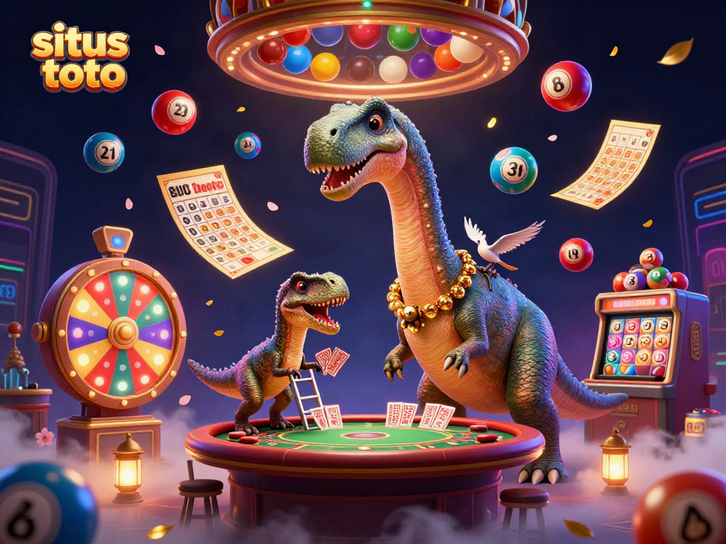 Experience the excitement of situs toto with vibrant lottery elements in a dynamic casino scene.