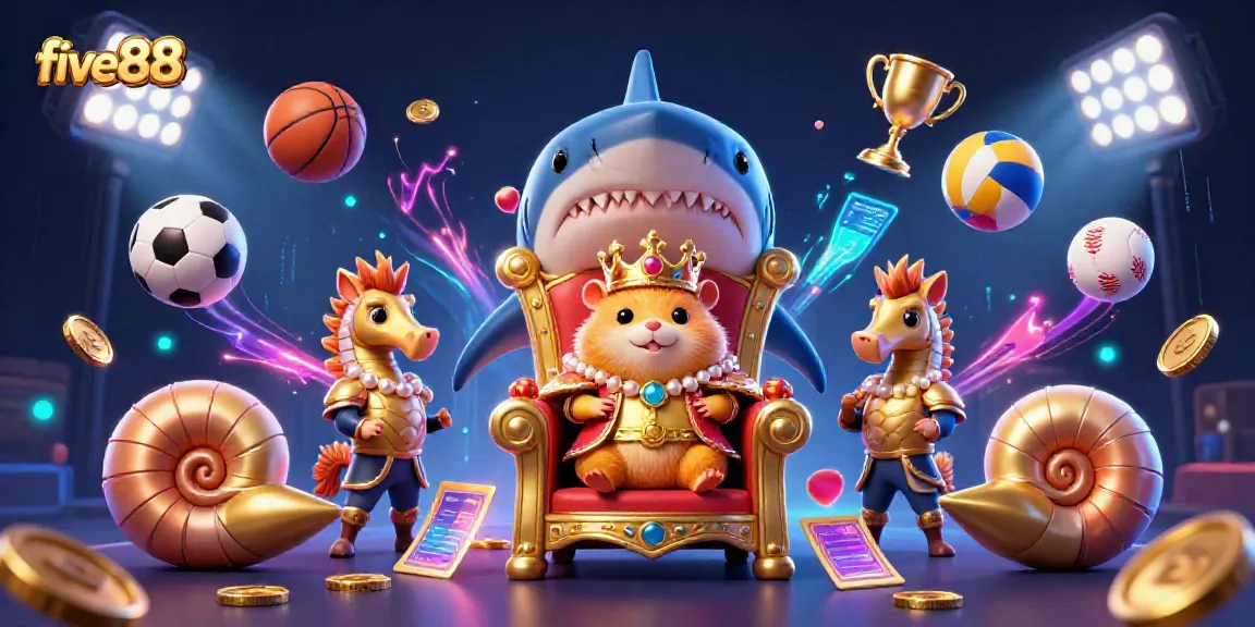 Experience excitement in five88 with this vibrant casino scene featuring our golden hamster king.