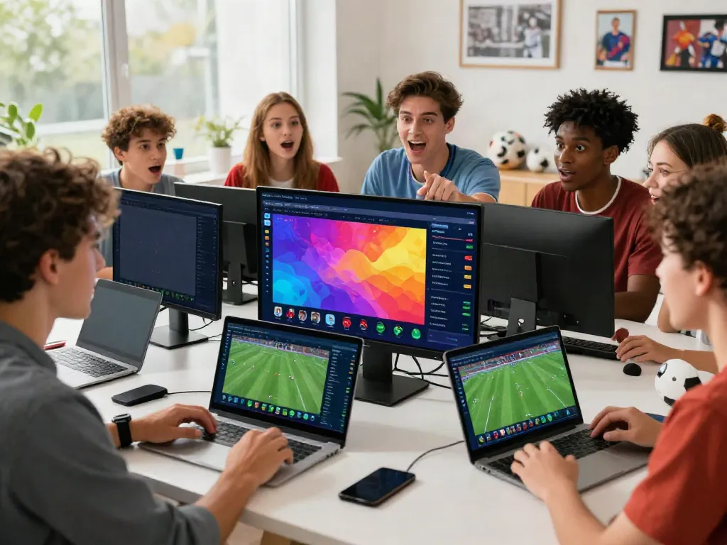 High-energy sports betting scene featuring WWBOLA platform and enthusiastic participants analyzing soccer match data.