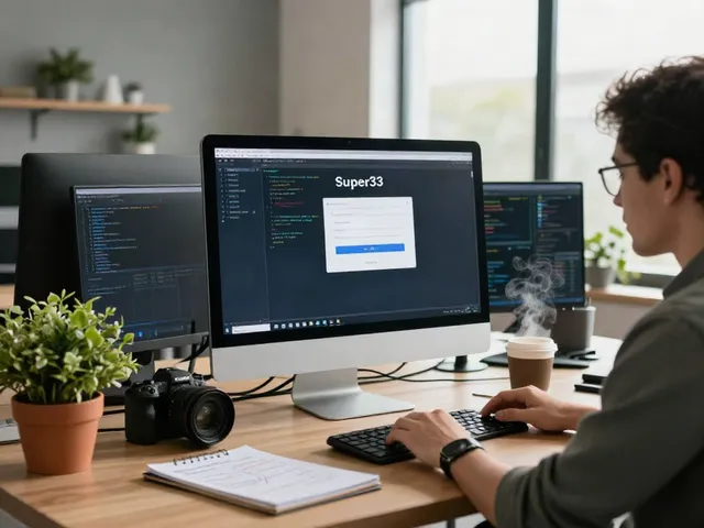 IT specialist using Super33 login portal at a modern desk