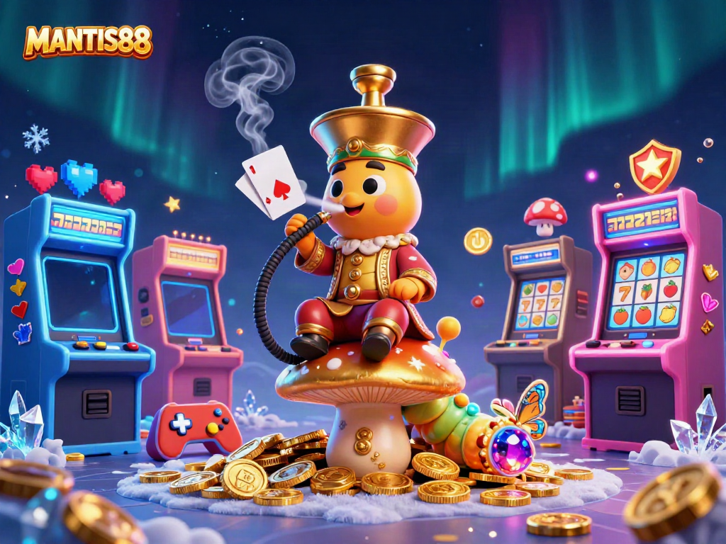 MANTIS88 showcases a magical casino scene featuring a huge caterpillar master creating poker symbols with smoke.