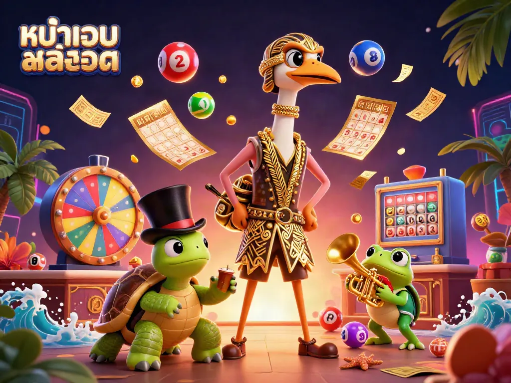 Engaging illustration of a speakeasy scene showcasing colorful elements like lottery balls and a vibrant atmosphere, highlighting หน้าเว็บสล็อต.