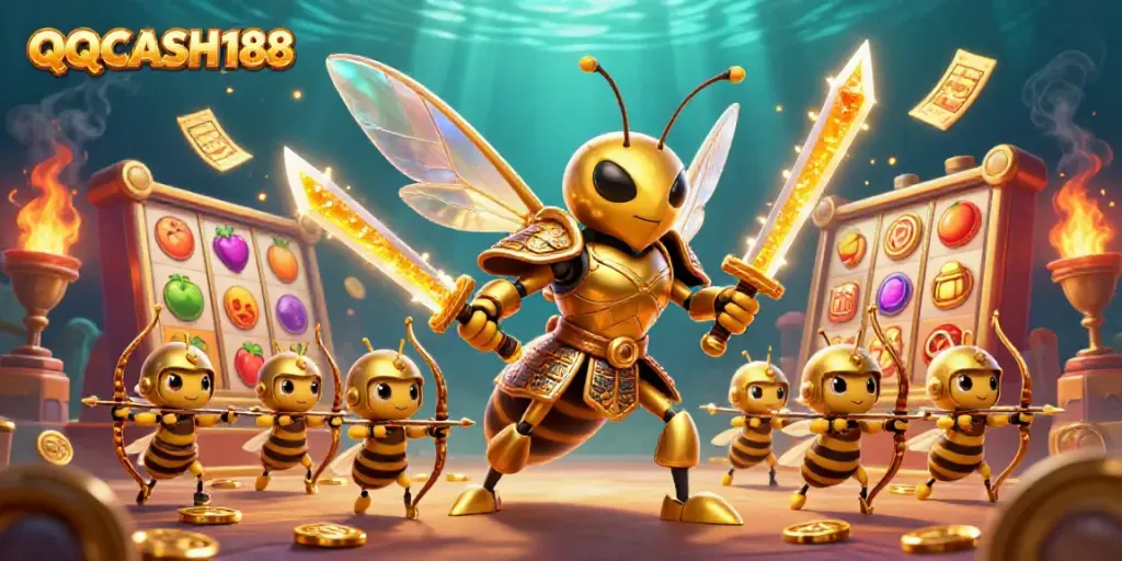 Experience the dynamic world of QQCASH188 with vibrant slot games and energetic animations.