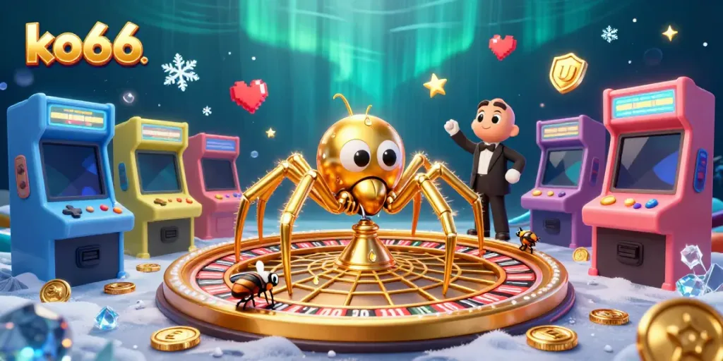 Engage in thrilling bets at ko66 with a vibrant spider-themed roulette scene.
