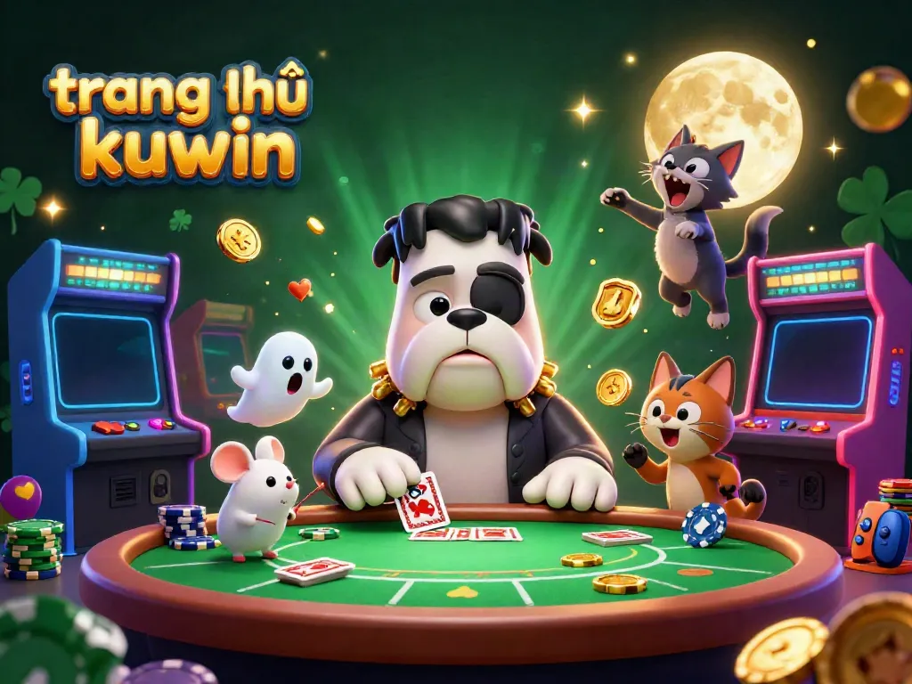 Engaging scene at trang chủ kuwin with a Frankenstein bulldog and friends playing cards