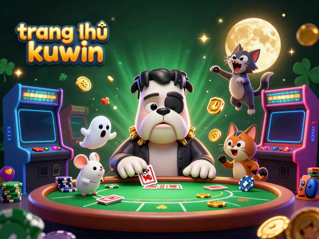 Engaging scene at trang chủ kuwin with a Frankenstein bulldog and friends playing cards