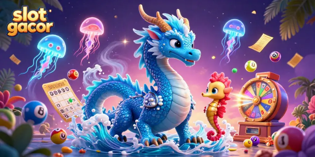 Play thrilling slot gacor games with interactive colorful elements and vibrant dragon characters.