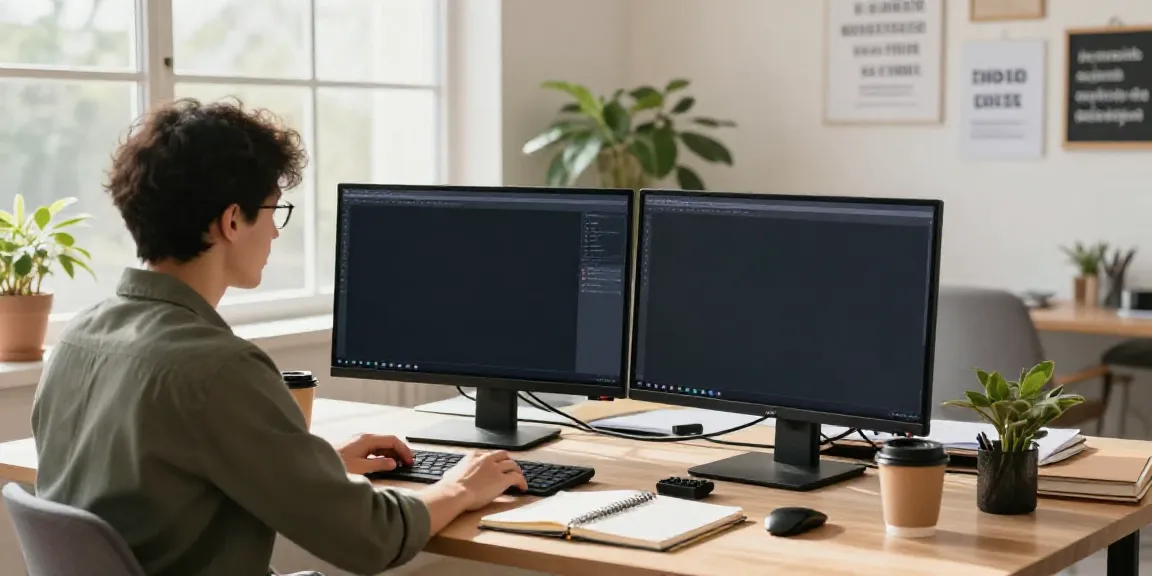 Writer using AI writing software in a modern workspace filled with natural light.