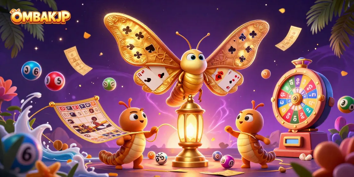 Engage with OMBAKJP through a vibrant 3D casino scene featuring dynamic gaming elements.