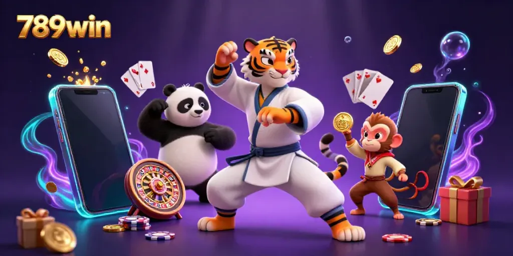 Engage with 789win’s vibrant casino scene featuring playful characters and dynamic game elements.