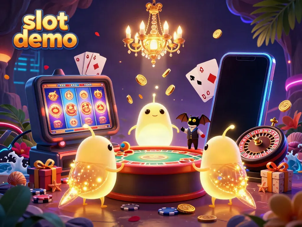 Engage with vibrant slot demo fun in a colorful animated casino scene featuring glowworms and a bat dealer.