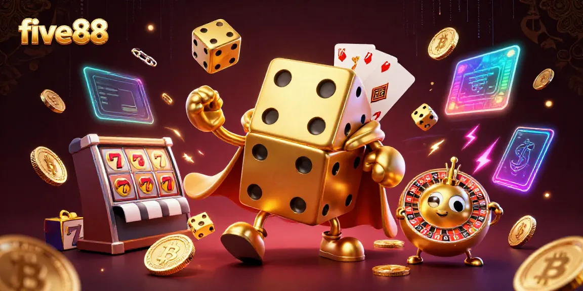 Watch five88's thrilling golden dice golem juggling lucky symbols in a hyper-detailed casino scene.